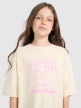 mini: Dziewczęcy t-shirt oversize z nadrukiem 4F 4FJRAW25TTSHF3197 - beżowy (4)
