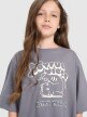 mini: Dziewczęcy t-shirt oversize z nadrukiem 4F 4FJRAW25TTSHF3197 - szary (4)