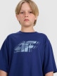 Chłopięcy t-shirt z nadrukiem 4F 4FJRAW25TTSHM3165 - granatowy