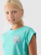 mini: Dziewczęcy top z nadrukiem 4F 4FJRSS24TTSHF2052 - turkusowy (2)