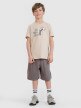 Chłopięcy t-shirt z nadrukiem 4F 4FJRSS25TTSHM2643 - beżowy