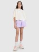Dziewczęcy t-shirt crop top z nadrukiem 4F 4FJWSS25TTSHF1868 - biały