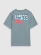 Chłopięcy t-shirt z nadrukiem 4F 4FJWSS25TTSHM1914 - turkusowy