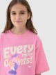 Dziewczęcy t-shirt oversize z nadrukiem 4F 4FJASAW24TTSHF2592 - różowy