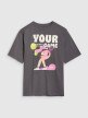 4F JUNIOR Dziewczęcy tshirt oversize z nadrukiem 4F 4FJASAW24TTSHF2592  szary Szary