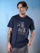  4F Męski tshirt z nadrukiem 4F 4FRSS26TTSHM3659  granatowy Granatowy