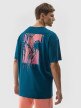 Męski t-shirt z nadrukiem 4F 4FWSS24TTSHM1287 – turkusowy