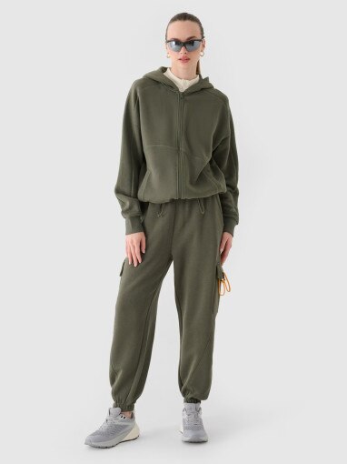 4F Damskie spodnie dresowe joggery 4F 4FRAW24TTROF1353  oliwkowe/khaki Khaki
