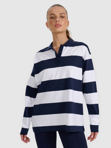 4F Damski longsleeve w paski 4F 4FRAW25TLONF604  granatowy Granatowy