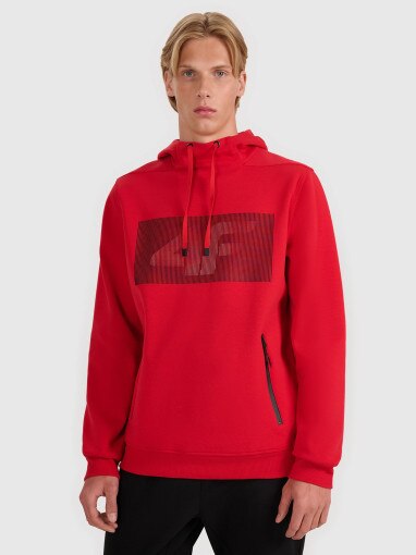 4F Męska bluza nierozpinana z kapturem 4F 4FRAW25TSWSM2537  czerwona Czerwony