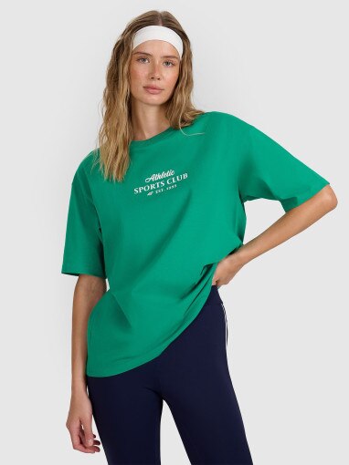 4F Damski tshirt z nadrukiem 4F 4FRAW25TTSHF3158  zielony Zielony