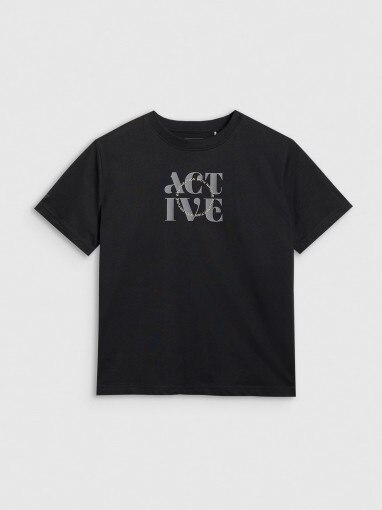 4F Damski tshirt z nadrukiem 4F 4FRAW25TTSHF3229  czarny Czarny