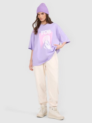 Damski t-shirt z nadrukiem 4F 4FRAW25TTSHF3402 - fioletowy