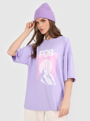  4F Damski tshirt z nadrukiem 4F 4FRAW25TTSHF3402  fioletowy Fioletowy