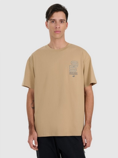 4F Męski tshirt z nadrukiem 4F 4FRAW25TTSHM3220  beżowy Beżowy