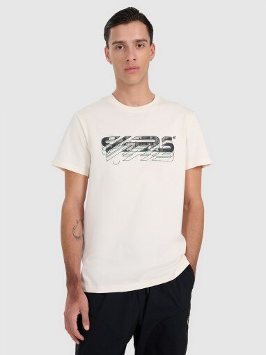 4F Męski tshirt z nadrukiem 4F 4FRAW25TTSHM3221  czarny Złamana biel