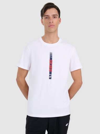 4F Męsksi tshirt z nadrukiem 4F 4FRAW25TTSHM3225  biały  Biały