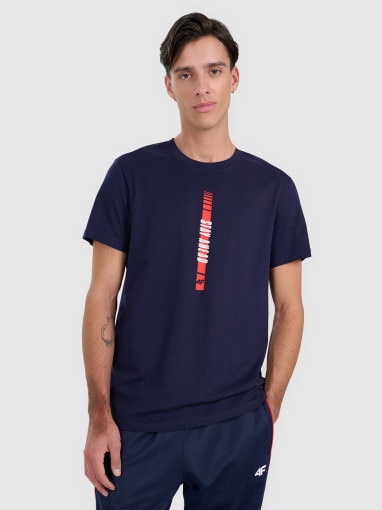 4F Męsksi tshirt z nadrukiem 4F 4FRAW25TTSHM3225  granatowy Granatowy