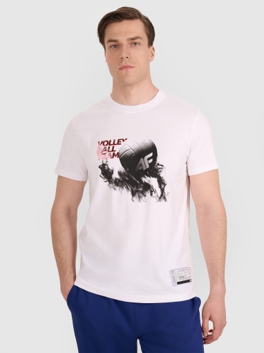 4F Męski tshirt z nadrukiem 4F 4FRAW25TTSHM3235  biały Biały