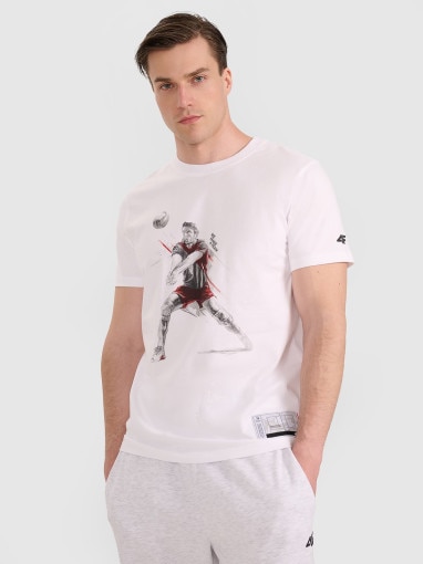 4F Męski tshirt z nadrukiem 4F 4FRAW25TTSHM3237  biały Biały