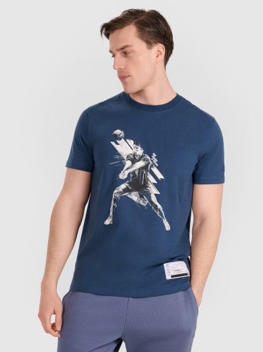 4F Męski tshirt z nadrukiem 4F 4FRAW25TTSHM3237  turkusowy Turkusowy