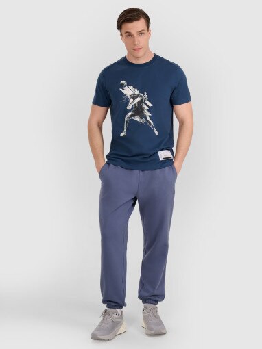 Męski t-shirt z nadrukiem 4F 4FRAW25TTSHM3237 - turkusowy