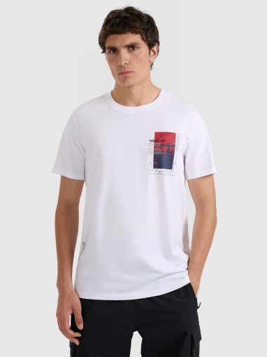4F Męski tshirt z nadrukiem 4F 4FRAW25TTSHM3256  biały Biały