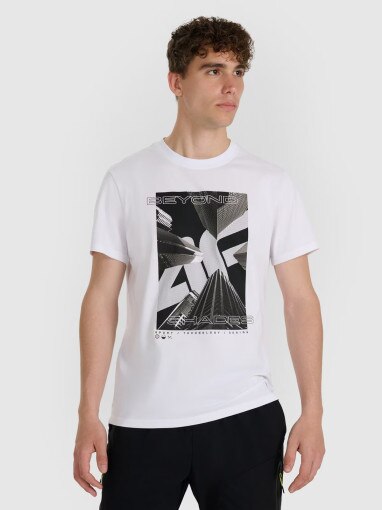 4F Męski tshirt z nadrukiem 4F 4FRAW25TTSHM3258  biały Biały
