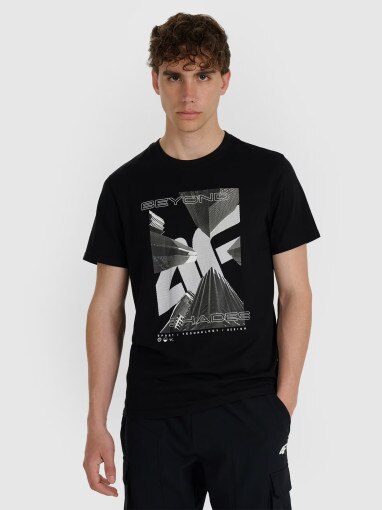 4F Męski tshirt z nadrukiem 4F 4FRAW25TTSHM3258  czarny Czarny