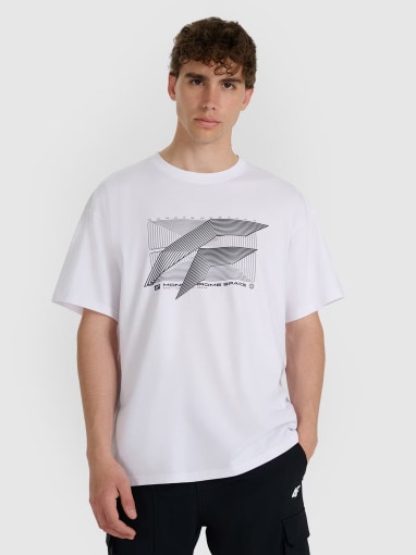 4F Męski tshirt z nadrukiem 4F 4FRAW25TTSHM3259  biały  Biały