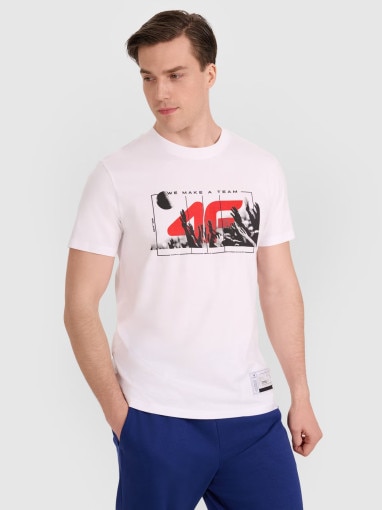 4F Męski tshirt z nadrukiem 4F 4FRAW25TTSHM3298  biały Biały
