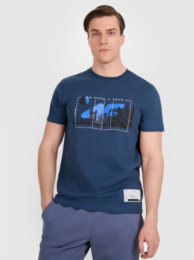 4F Męski tshirt z nadrukiem 4F 4FRAW25TTSHM3298  turkusowy Turkusowy