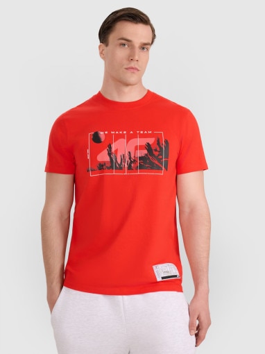 4F Męski tshirt z nadrukiem 4F 4FRAW25TTSHM3298  czerwony Czerwony