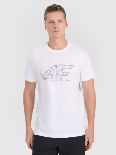 4F Męski tshirt z nadrukiem 4F 4FRAW25TTSHM3311  biały Biały