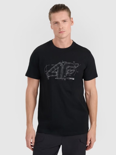 4F Męski tshirt z nadrukiem 4F 4FRAW25TTSHM3311  czarny Czarny