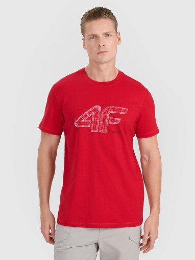 4F Męski tshirt z nadrukiem 4F 4FRAW25TTSHM3311  czerwony Czerwony