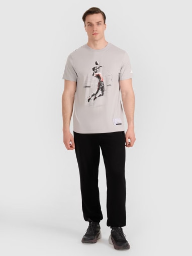 Męski t-shirt z nadrukiem 4F 4FRAW25TTSHM3318 - szary