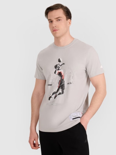4F Męski tshirt z nadrukiem 4F 4FRAW25TTSHM3318  szary Szary