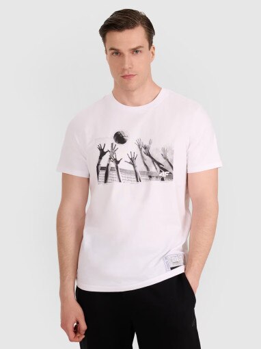 4F Męski tshirt z nadrukiem 4F 4FRAW25TTSHM3319  biały Biały