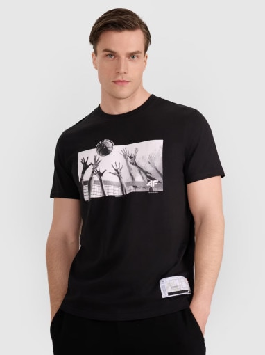 4F Męski tshirt z nadrukiem 4F 4FRAW25TTSHM3319  czarny Czarny
