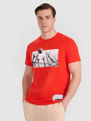 4F Męski tshirt z nadrukiem 4F 4FRAW25TTSHM3319  czerwony Czerwony