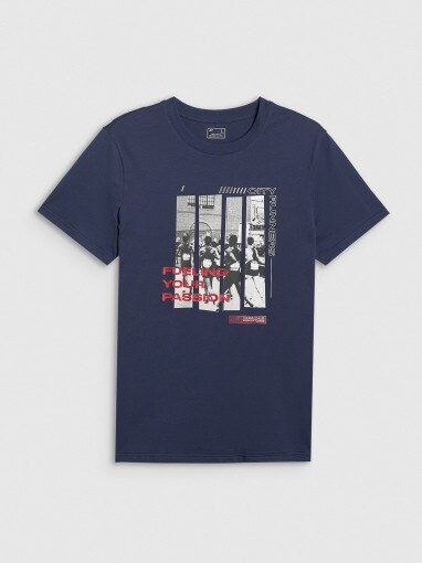 Męski t-shirt z nadrukiem 4F 4FRAW25TTSHM3364 - granatowy