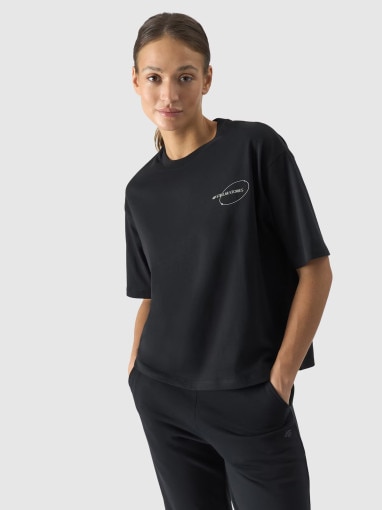 4F Damski tshirt z nadrukiem 4F 4FRSS24TTSHF2089  czarny Czarny