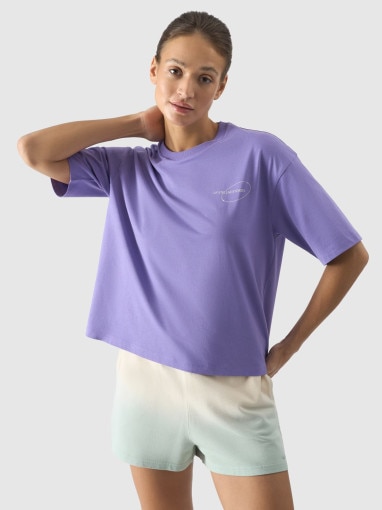 4F Damski tshirt z nadrukiem 4F 4FRSS24TTSHF2089  fioletowy Fioletowy
