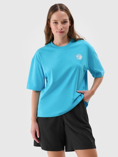 4F Damski tshirt z nadrukiem 4F 4FRSS24TTSHF2108  turkusowy Turkusowy