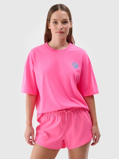 4F Damski tshirt z nadrukiem 4F 4FRSS24TTSHF2108  różowy Różowy