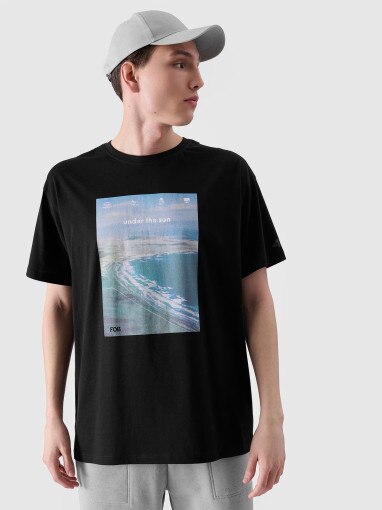 4F Męski tshirt oversize z nadrukiem 4F 4FRSS24TTSHM2132  czarny Czarny