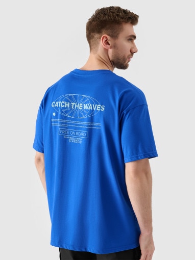 Męski t-shirt z nadrukiem 4F 4FRSS24TTSHM2535 - niebieski