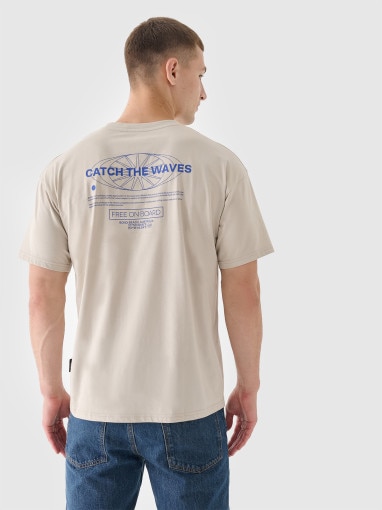 Męski t-shirt z nadrukiem 4F 4FRSS24TTSHM2535 - beżowy