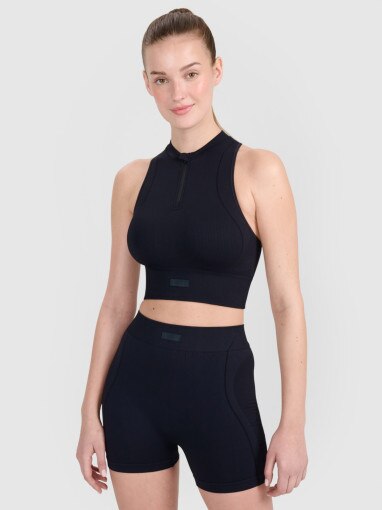 4F Damski crop top treningowy 4F 4FRSS25TFSLF721  czarny Czarny